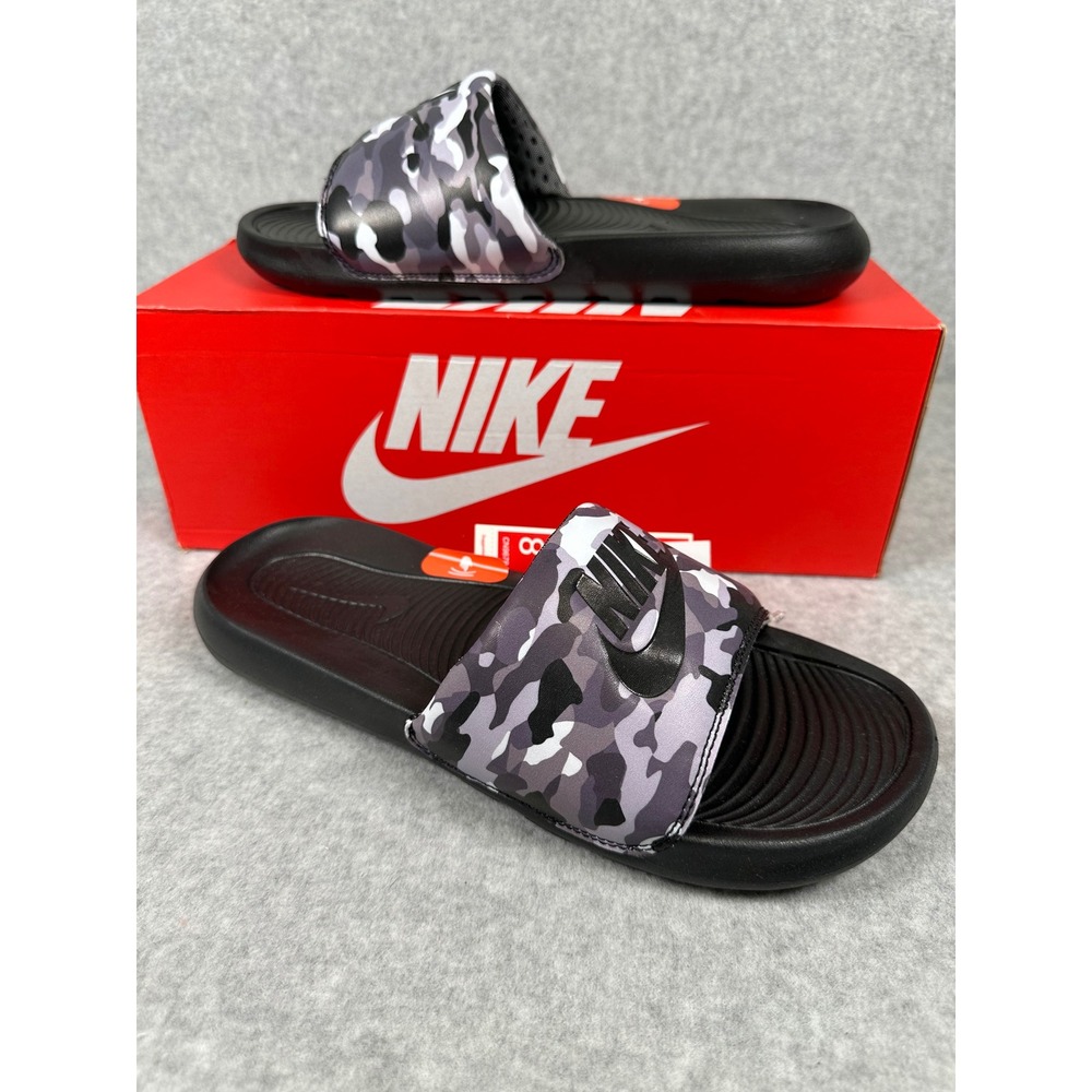Nike Victori One Slide Print Mens Size 8 Black Grey CN9678-001 NEW